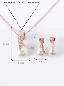 人造珍珠裝飾吊墜項鍊和耳釘 - 玫瑰金 - 查看 6