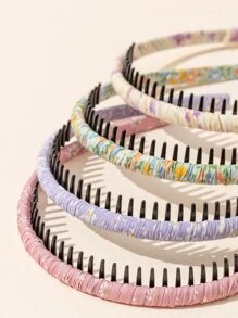 4入組小女童花朵印花髮箍 - 彩色 - 查看 2