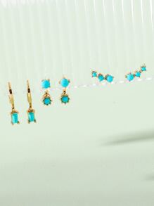 3雙幾何裝飾耳環 - 藍色 - 查看 2