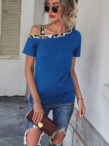 Áo thun nữ Bất đối xứng Báo Giải trí - Màu xanh lam - Xem 6