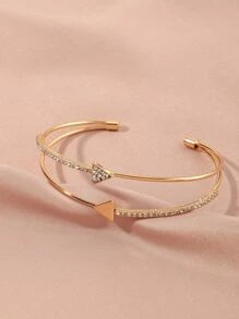 Rhinestone Triangle Decor Cuff Bracelet - Yellow Gold - View 1
