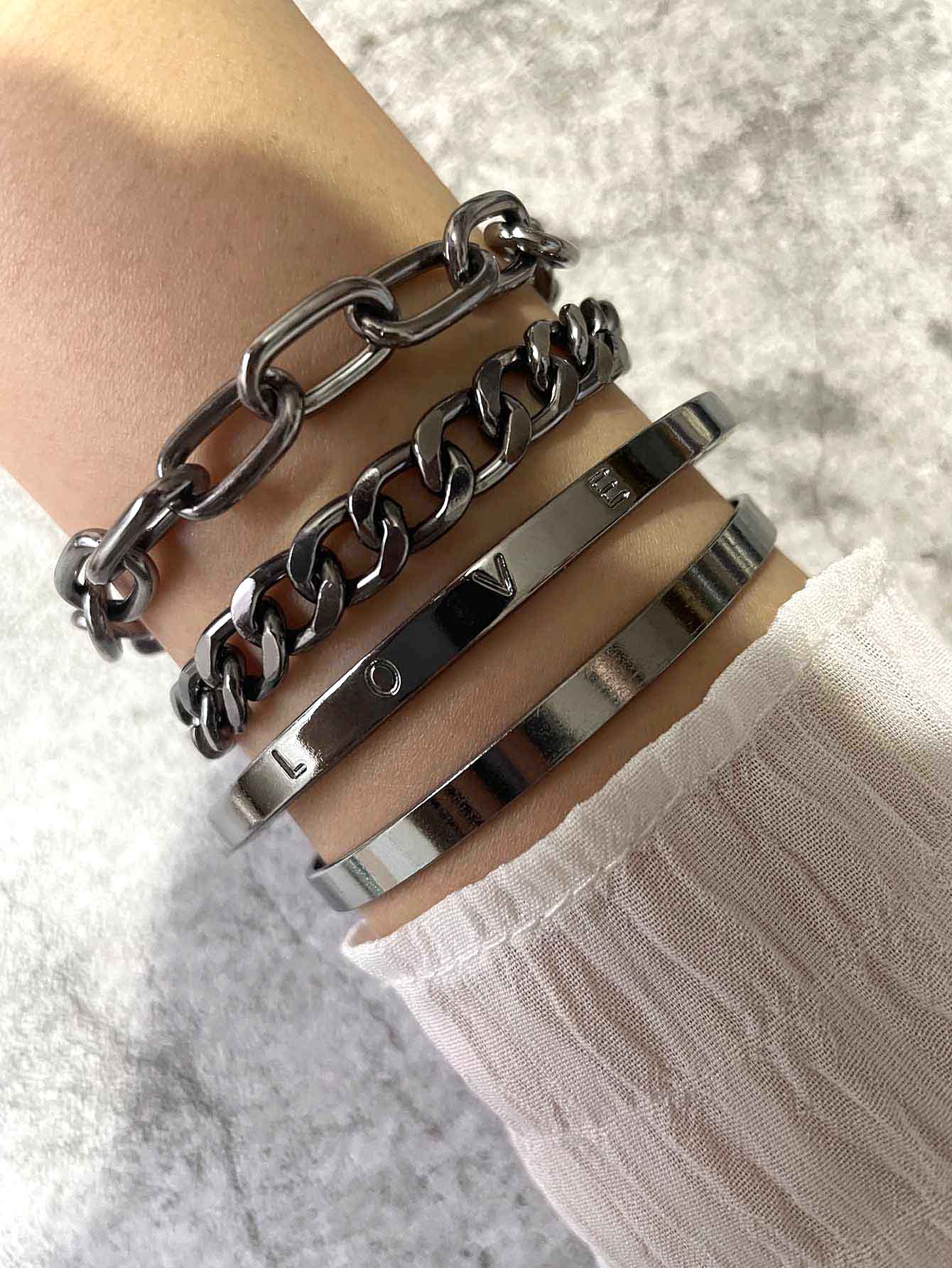 4pcs Simple Bracelet - Gun Black - View 1