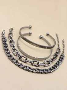 4pcs Simple Bracelet - Gun Black - View 2