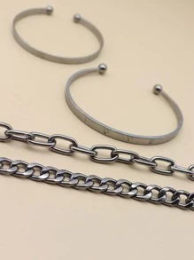 4pcs Simple Bracelet - Gun Black - View 4