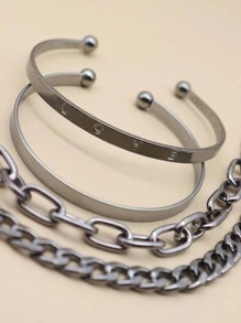 4pcs Simple Bracelet - Gun Black - View 5