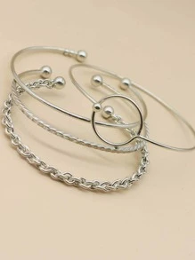 4pcs Bện Nhẫn Bộ Thích hợp Dành Cho Nam Và Nữ Mặc hàng ngày - Bạc - Xem 2