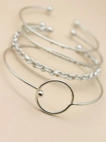 4pcs Bện Nhẫn Bộ Thích hợp Dành Cho Nam Và Nữ Mặc hàng ngày - Bạc - Xem 4