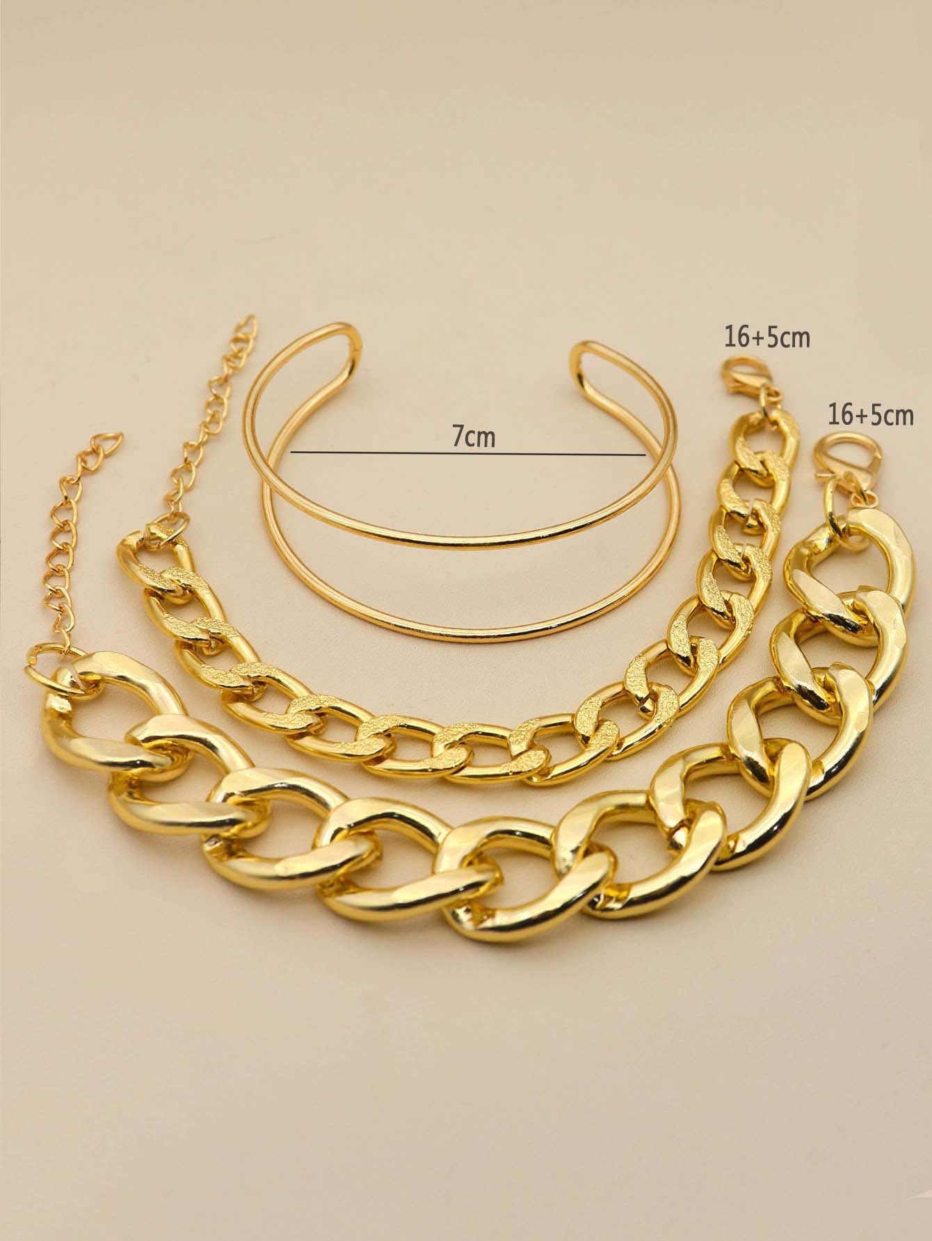 3pcs Two Types Of Chain Link Gold Bangle Bracelets SHEIN JAPAN