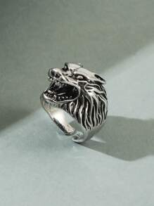 時尚流行男士狼裝飾袖口環合金，適合度假和時尚外觀 - 銀色 - 查看 1