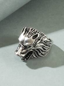 時尚流行男士狼裝飾袖口環合金，適合度假和時尚外觀 - 銀色 - 查看 2