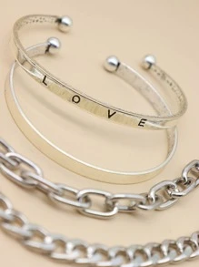 2pcs Link Bracelet & 2pcs Cuff Bracelet - Antique Silver - View 3
