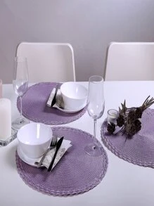 1入組圓形編織餐墊 - 紫色 - 查看 2