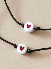 17KM 2 vòng trái tim trang trí dây đeo tay - màu đen - Xem 3