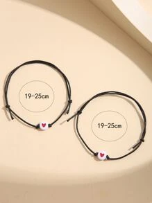 17KM 2 vòng trái tim trang trí dây đeo tay - màu đen - Xem 4