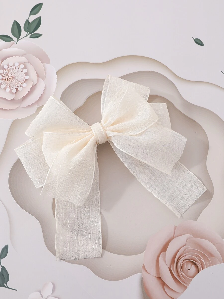 Girls Solid Bow Decor Hair Clip - Beige - View 1