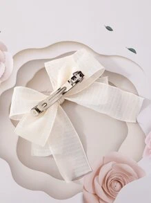 Girls Solid Bow Decor Hair Clip - Beige - View 2