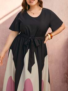 EMERY ROSE Plus Color Block Belted Dress - Multicolor - View 3