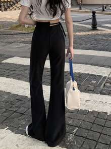 素色不對稱腰喇叭褲