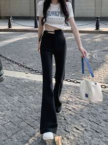 素色不對稱腰喇叭褲