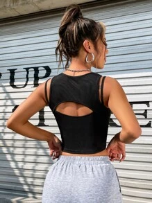 SHEIN Unity Top tank tejido de canalé con abertura - Negro - Ver 2