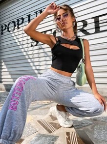 SHEIN Unity Top tank tejido de canalé con abertura - Negro - Ver 6