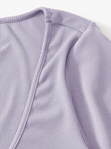 SHEIN Qutie Áo thun Plus size Cắt ra Thắt nút Xù nhỏ Gân đan màu trơn Giải trí - Màu Lilac Tím - Xem 4