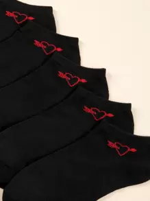 5pairs Heart & Arrow Print Ankle Socks - Black - View 4