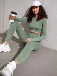 Yoga Basic Set bộ đồ thể thao màu trơn - Màu xanh Bạc hà - Xem 3