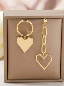 Heart Mismatched Earrings - Yellow Gold - View 1