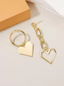 Heart Mismatched Earrings - Yellow Gold - View 2