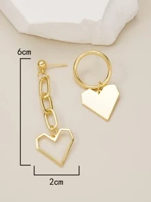 Heart Mismatched Earrings - Yellow Gold - View 3