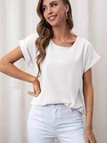 SHEIN LUNE Rolled Cuff Batwing Sleeve Blouse - White - View 1