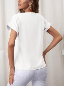 SHEIN LUNE Rolled Cuff Batwing Sleeve Blouse - White - View 2