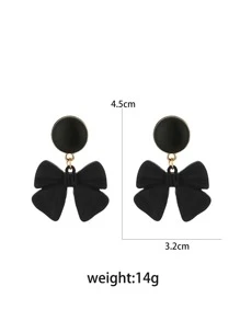 Bow Drop Earrings - Black - View 3