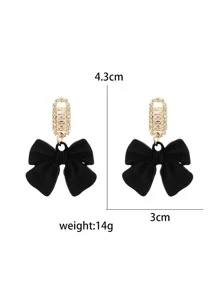 Rhinestone Decor Bow Charm Drop Earrings - Black - View 4