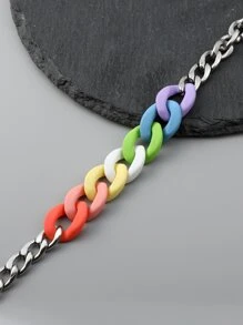 Men Rainbow Detail Chain Necklace - Multicolor - View 4