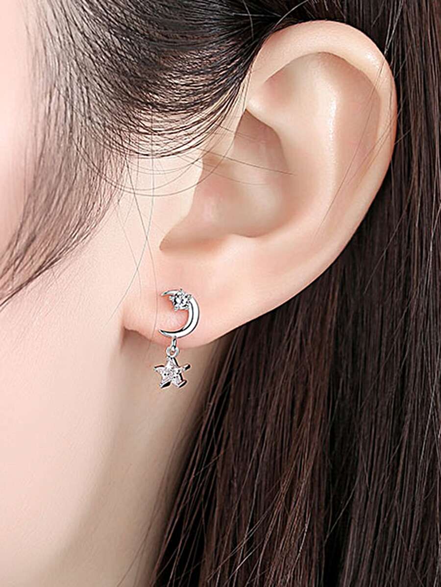 Bông tai thả trăng sao - Bạc - Xem 1