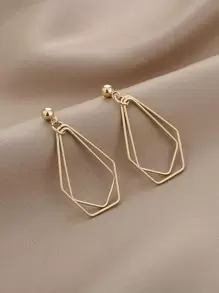 Hollow Out Geo Drop Earrings - Yellow Gold - View 1