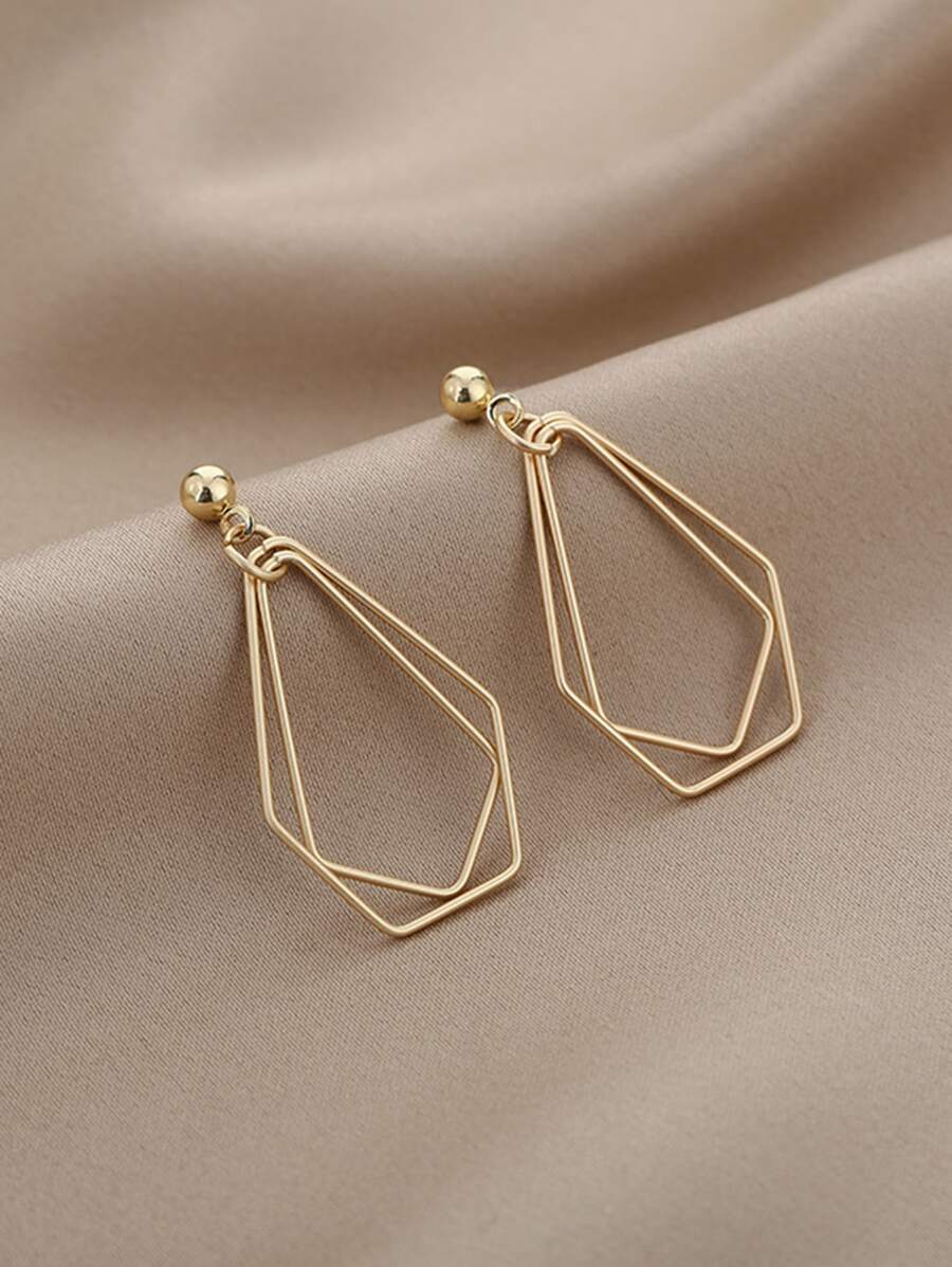 Hollow Out Geo Drop Earrings - Yellow Gold - View 1