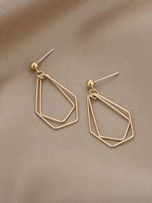 Hollow Out Geo Drop Earrings - Yellow Gold - View 2