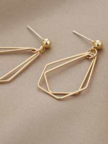 Hollow Out Geo Drop Earrings - Yellow Gold - View 4