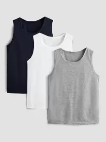 SHEIN Cậu bé Tween 3pcs Chất rắn Áo ba lỗ - Nhiều màu - Xem 1