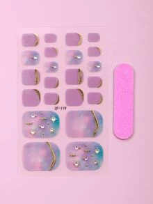 1sheet Rhinestone Decor Toenail Sticker & 1pc Nail File - Multicolor - View 2
