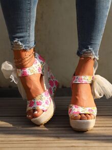 Floral Pattern Wedge Sandals - Multicolor - View 2