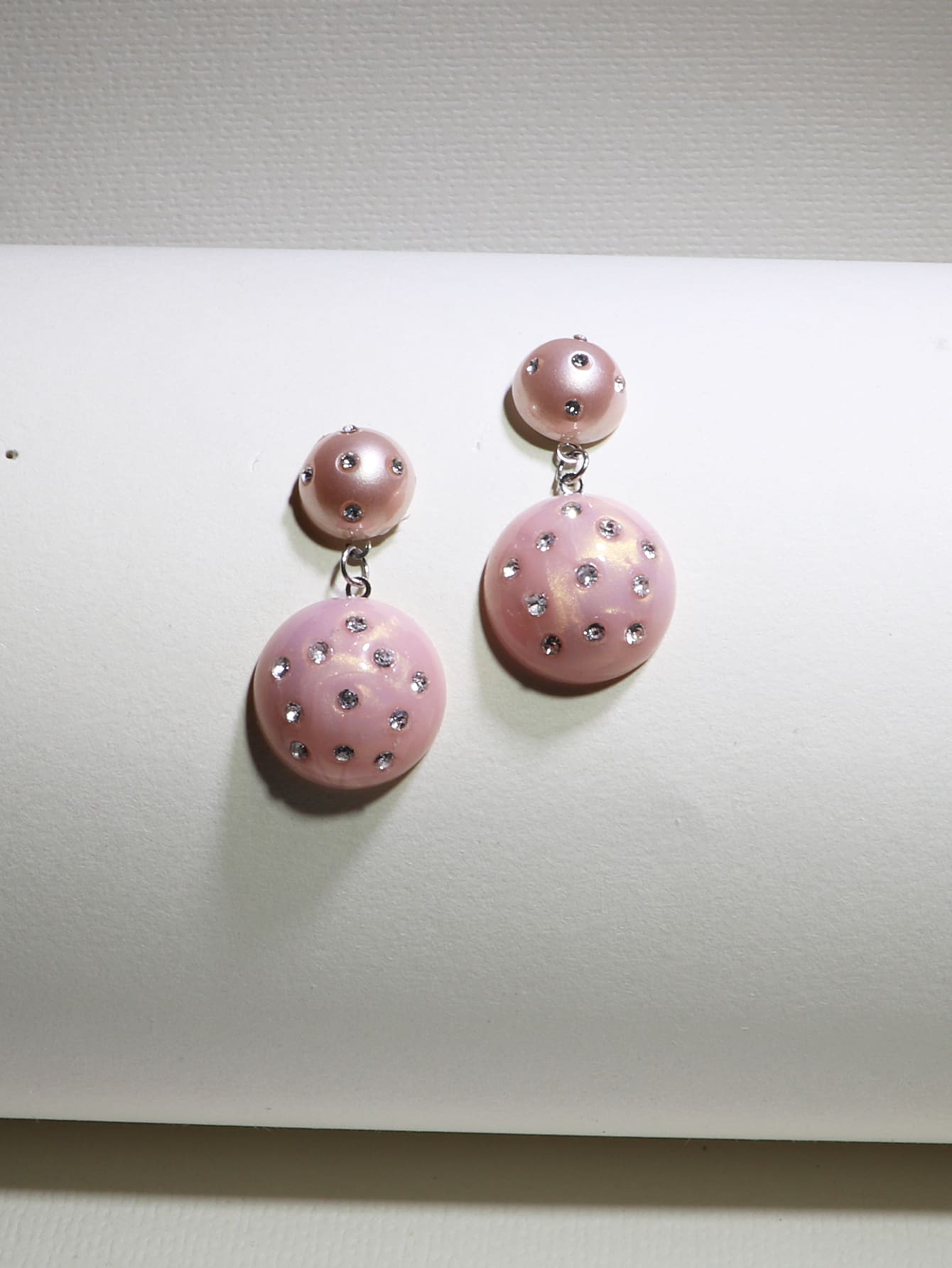 Rhinestone Detail Hoa tai hình tròn thả - Màu Hồng baby - Xem 1