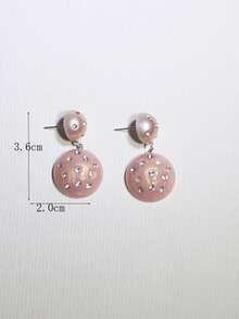 Rhinestone Detail Hoa tai hình tròn thả - Màu Hồng baby - Xem 3