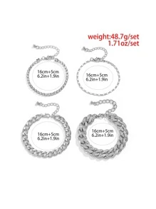 4入組水鑽裝飾鏈條手鐲 - 銀色 - 查看 5