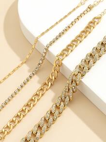 4pcs Rhinestone Decor Chain Bracelet - Yellow Gold - View 4