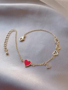 1pc Simple & Fashionable Luxury Hollow Out Rhinestone Studded Heart Shape Bracelet In Red, Suitable For Women's Daily Wear Valentines,Mom,Mother,Mother's Day,Gift - Yellow Gold - View 3