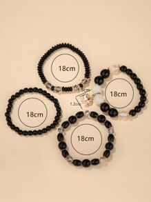 4pcs Elephant Charm Beaded Bracelet 5pcs Tree & Tassel Bracelet - Black - View 3